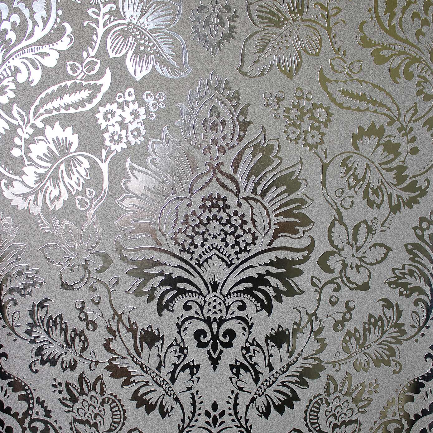 Platinum Damask Silver Foil Vinyl Wallpaper FD42562