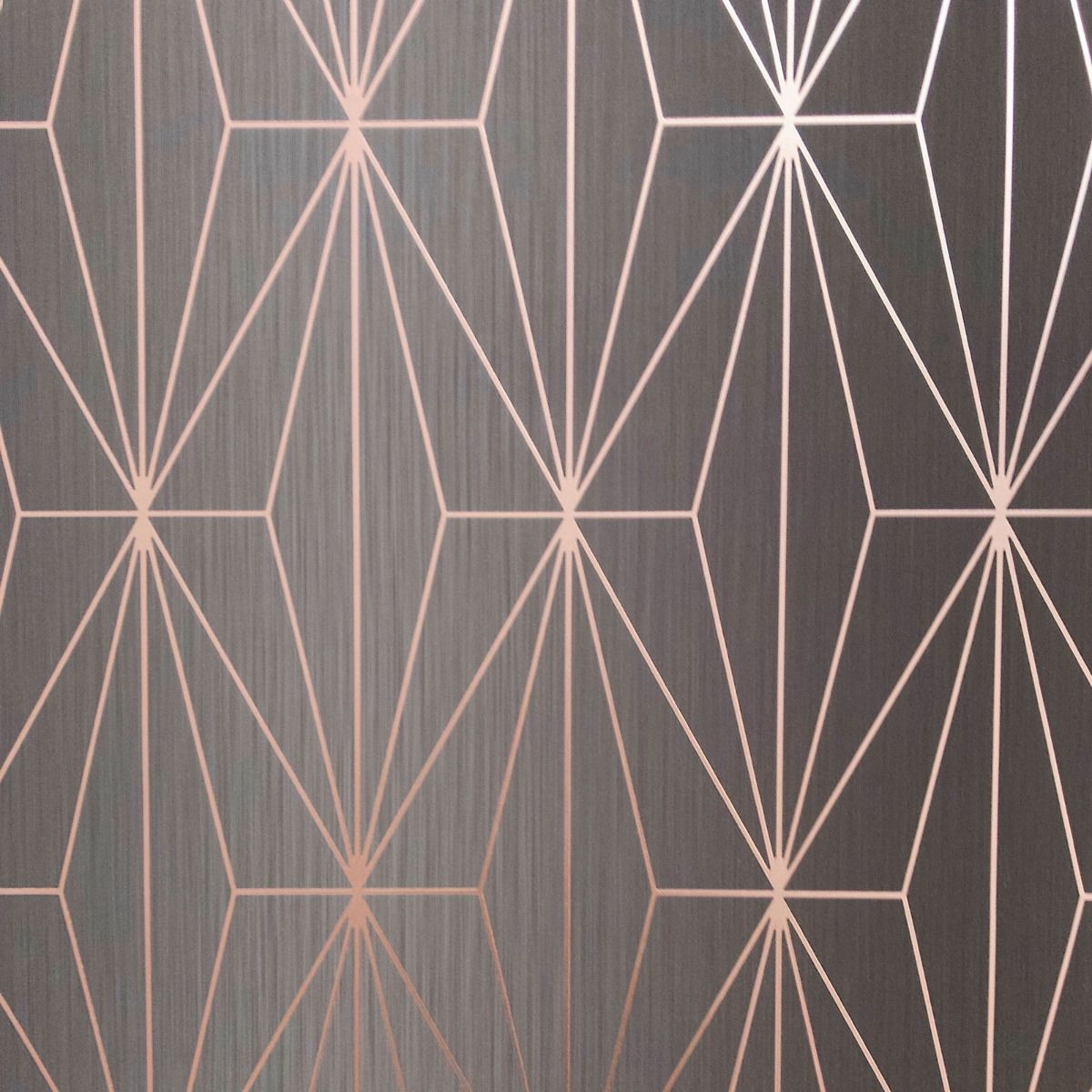 Kayla Metallic Foil Geometric Charcoal & Rose Gold Wallpaper 703015 Kayla Metallic Foil Geometric Charcoal & Rose Gold Wallpaper 703015