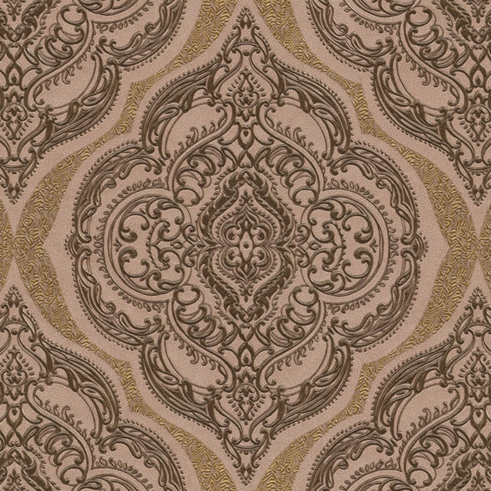 Elixir Luxury Damask Brown Italian Vinyl Wallpaper 1m Width 46603