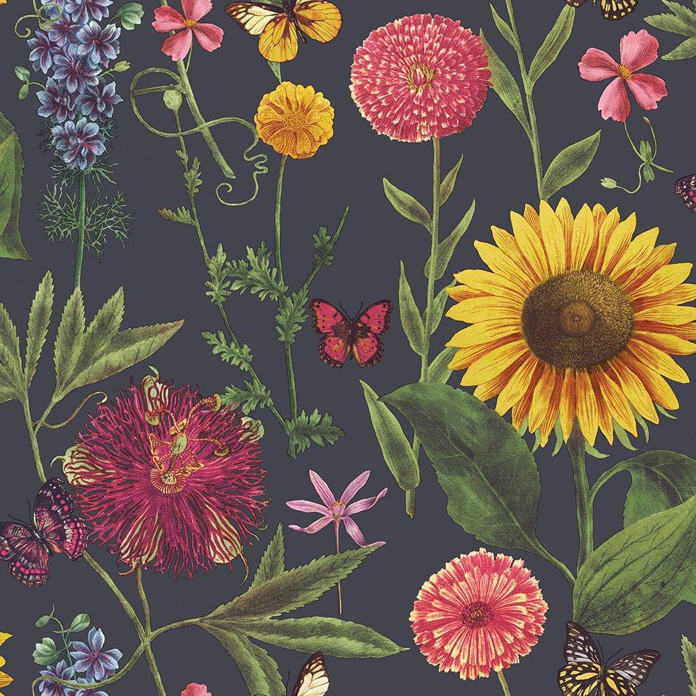 Summer Garden Charcoal Sunflower Wallpaper 676203