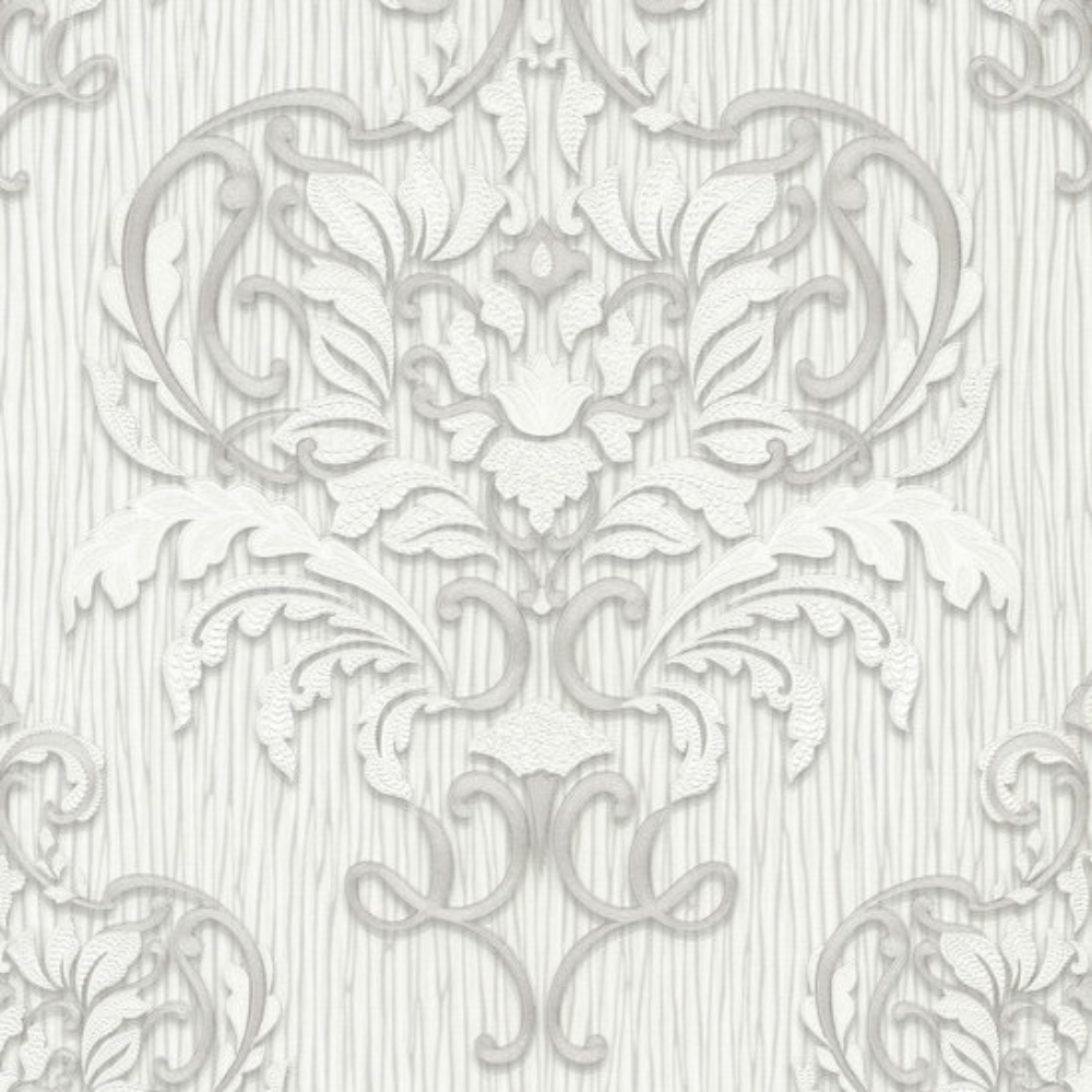 Spotlight Damask White & Grey Vinyl Wallpaper 10102-31