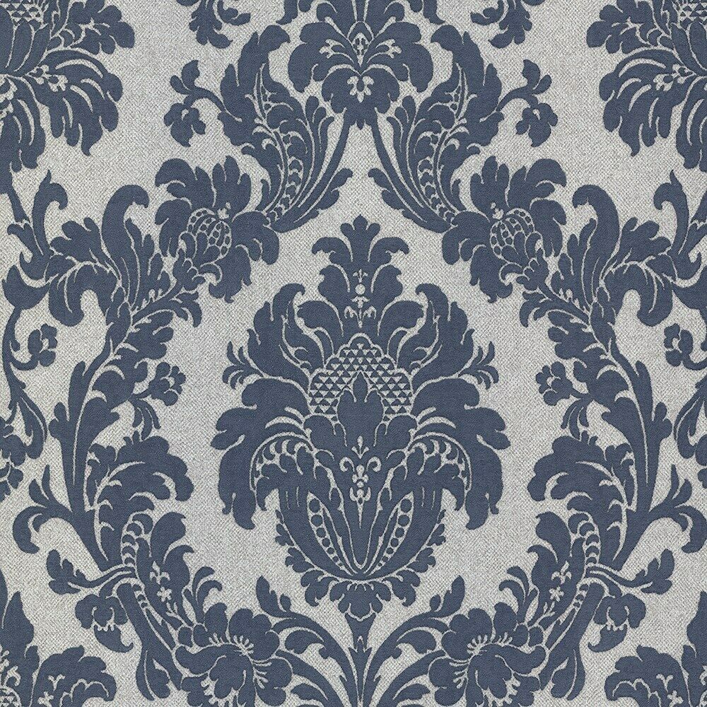 Sanremo Damask Blue & Grey Italian Vinyl Wallpaper 6524