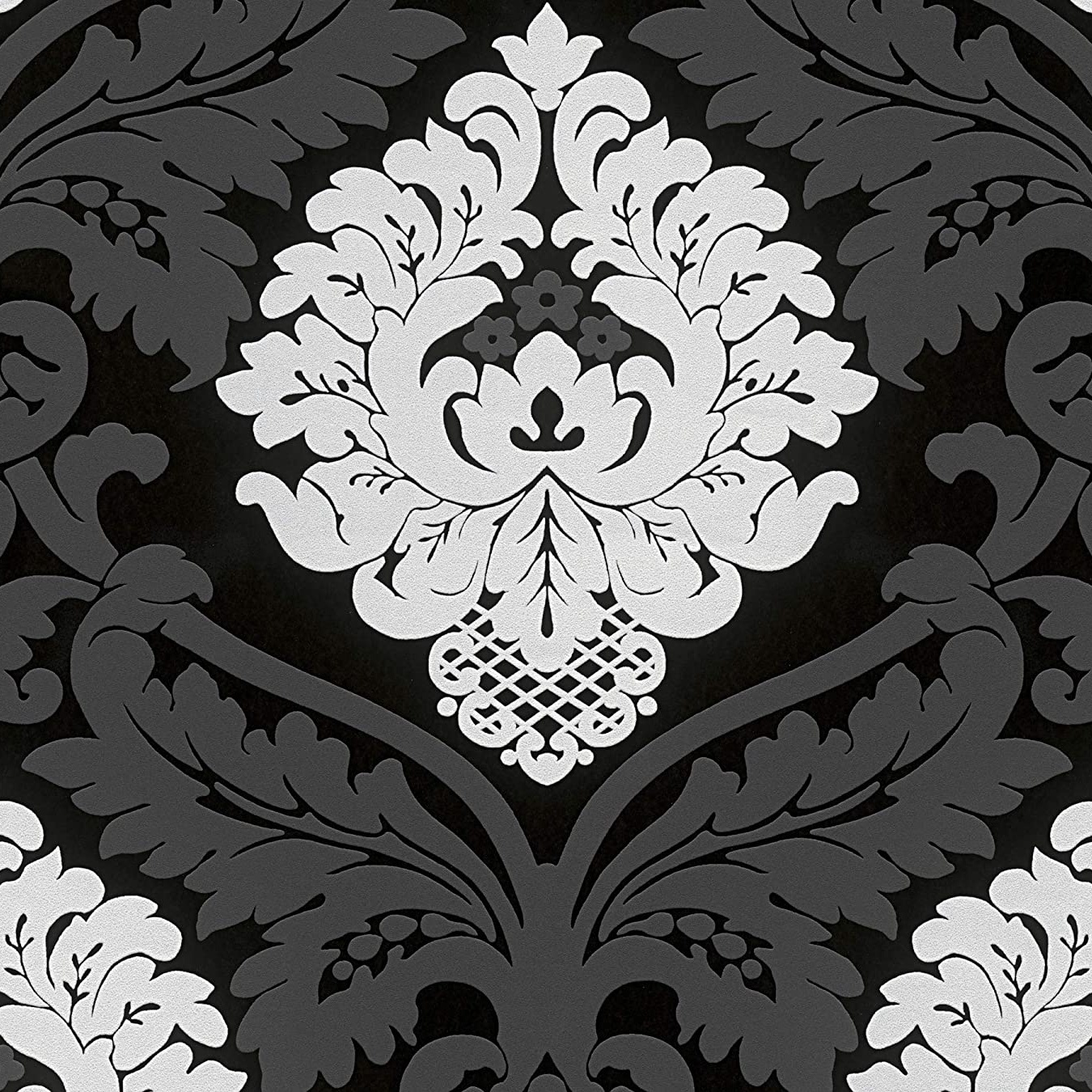 Flock Damask Wallpaper Black 5543-14