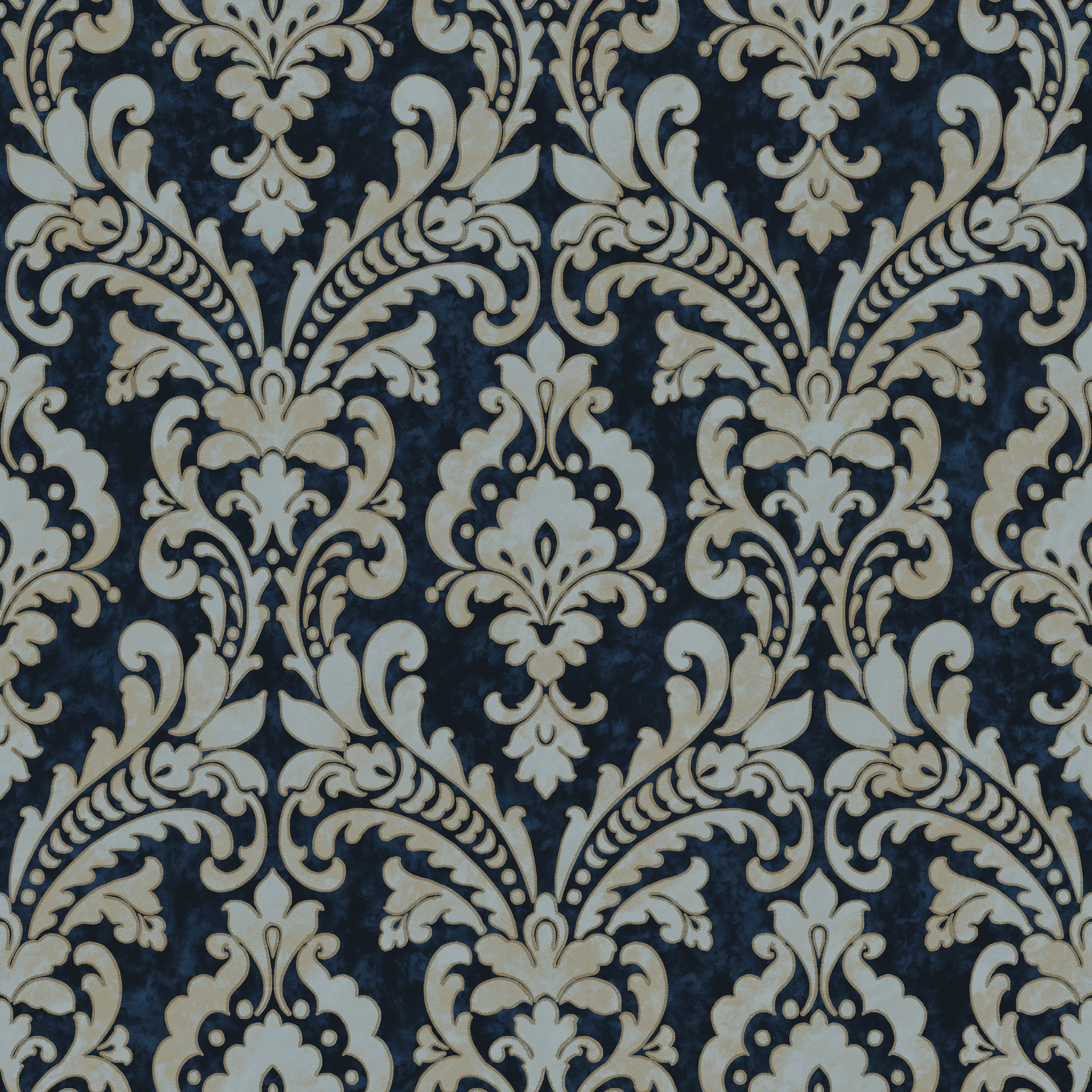 Verde Damask Navy Blue Vinyl Wallpaper VD219175