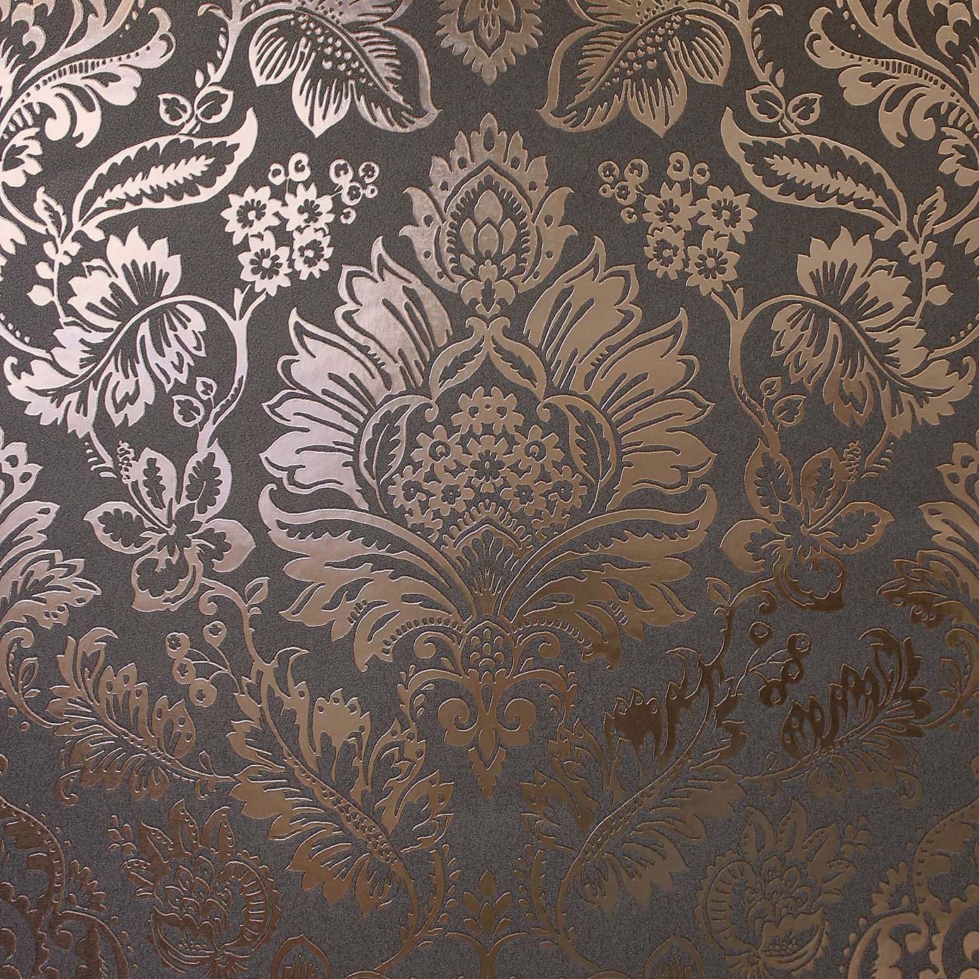 Platinum Damask Charcoal Foil Vinyl Wallpaper FD42563