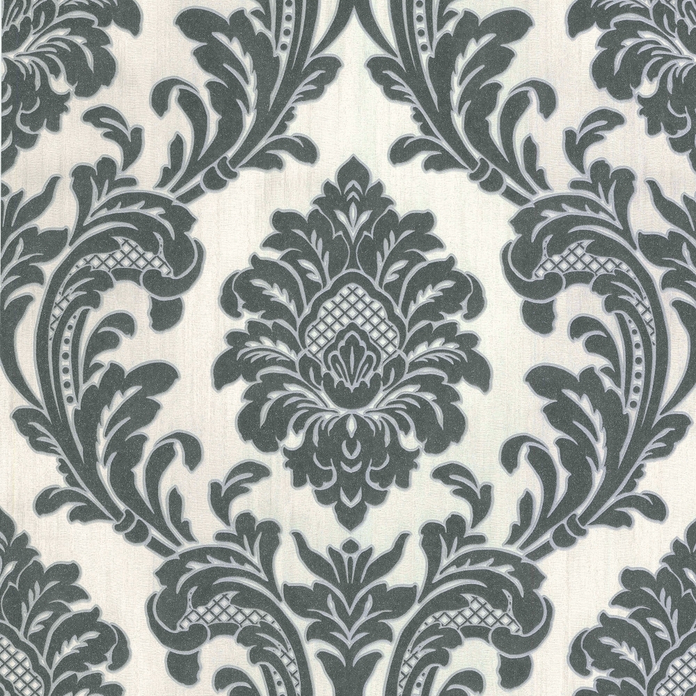 Milano Damask Black Heavyweight Italian Vinyl Wallpaper M95584