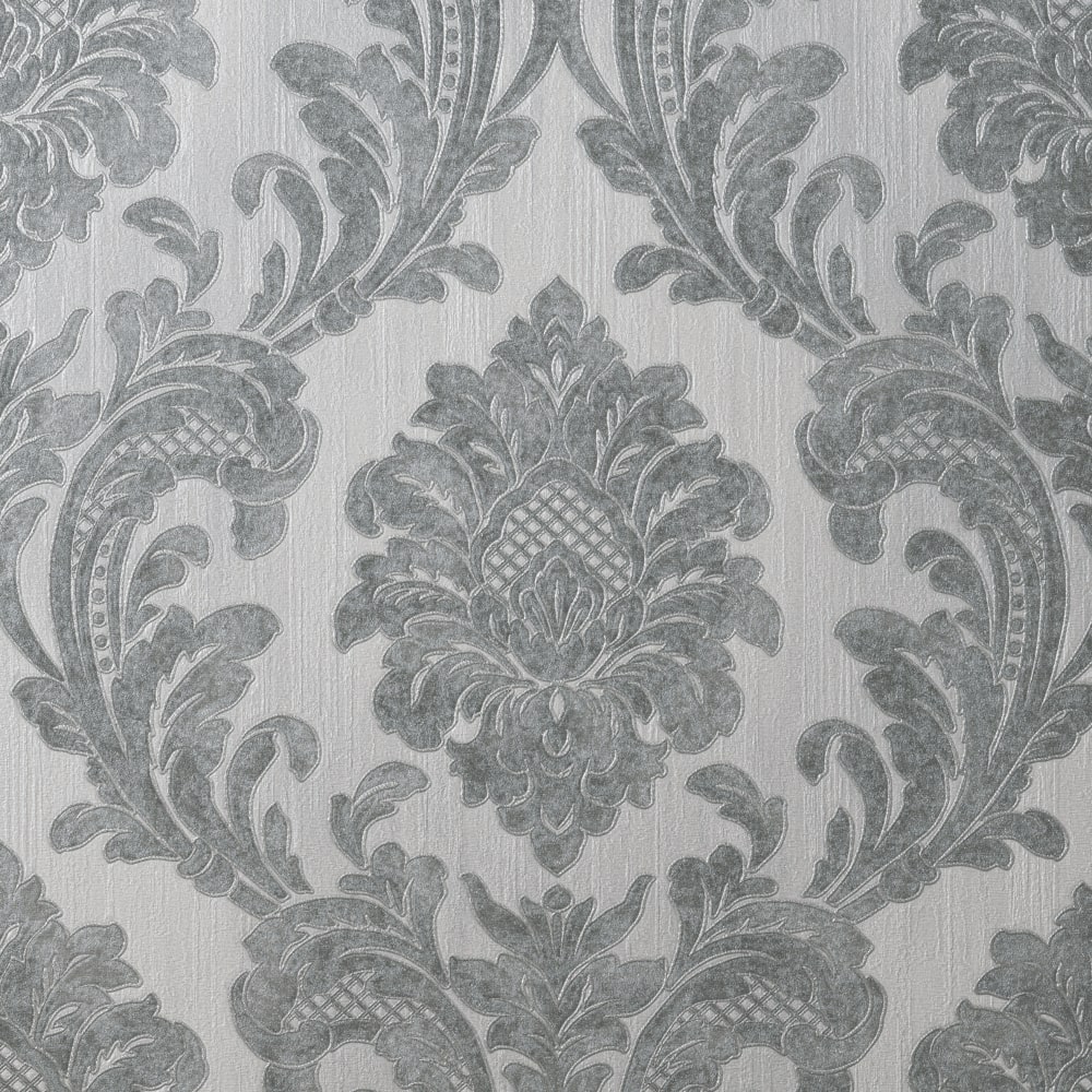 Milano Damask Silver Heavyweight Italian Vinyl Wallpaper M95585