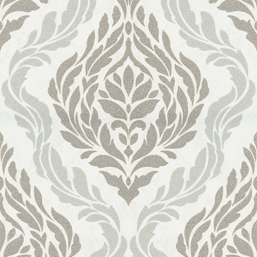 Carat Damask White & Champagne Gold Vinyl Wallpaper 10060-14
