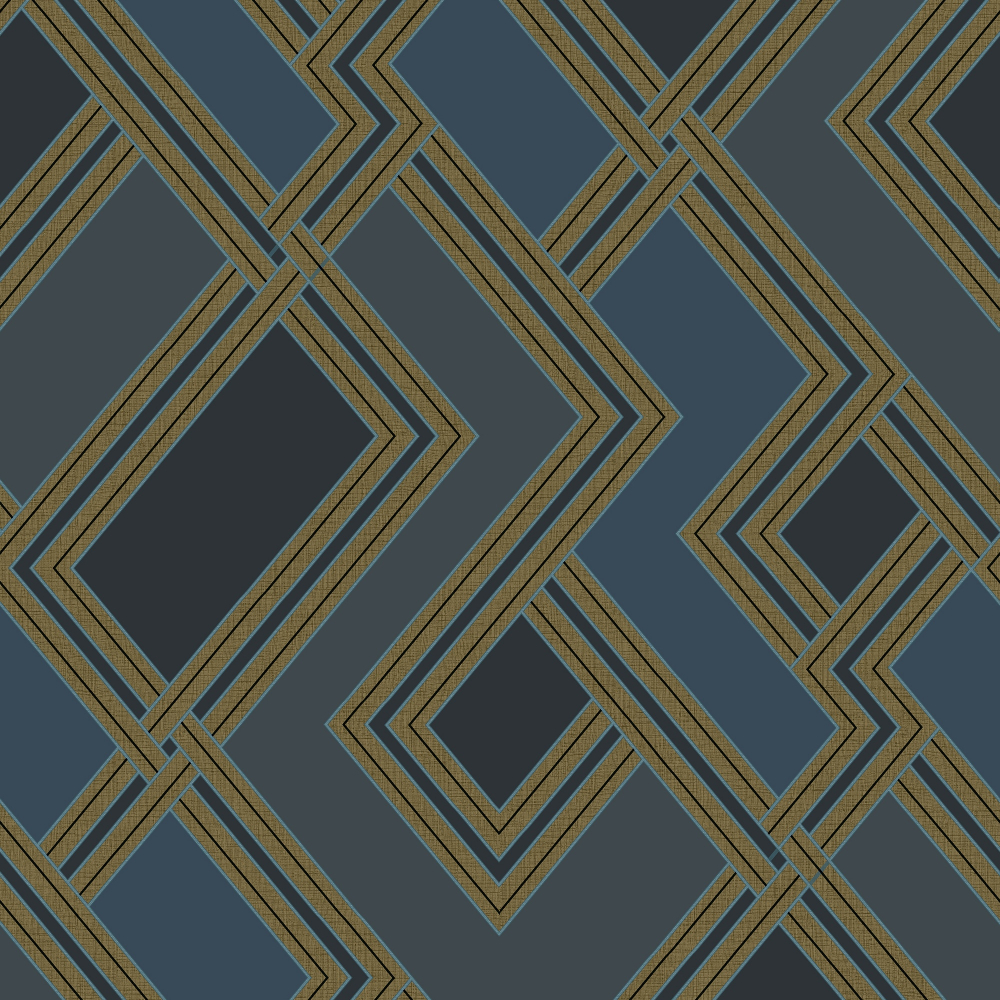 Fabric Geo Blue & Gold Geometric Wallpaper 177502