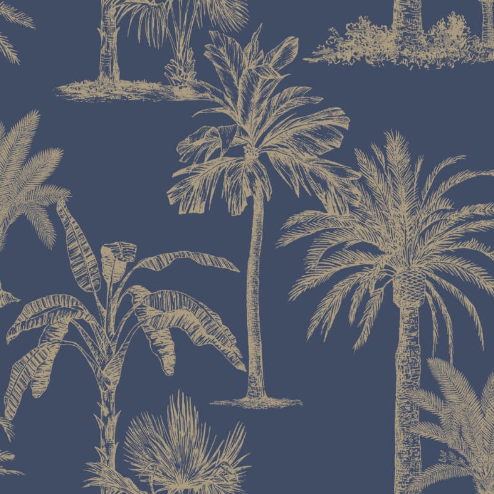 Glistening Tropical Tree Navy Wallpaper 12821