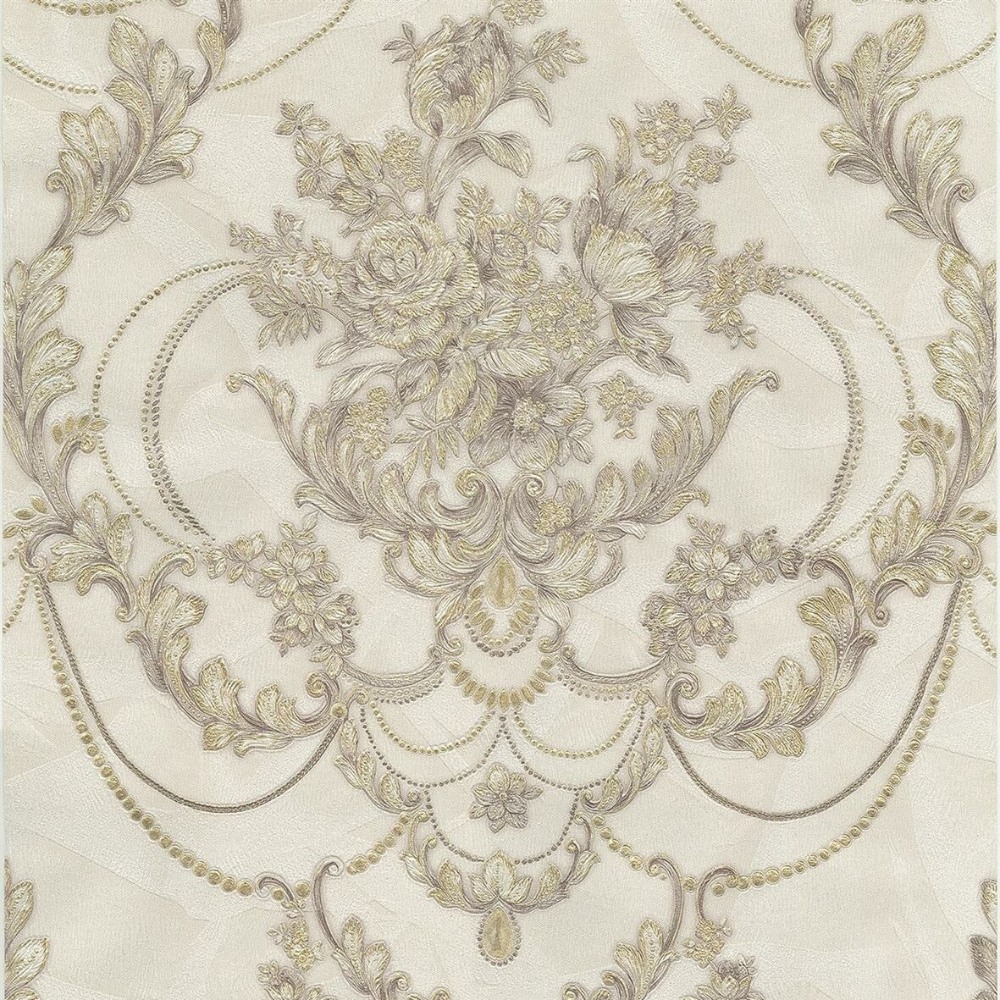 Perla II Oyster & Beige Oriental Luxury Damask Vinyl Wallpaper 9083