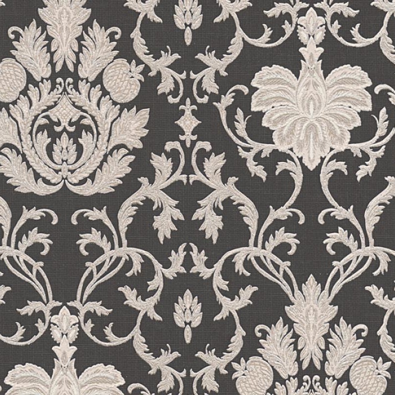 Belle Baroque Glitter Oriental Damask Black & Cream Wallpaper 3390-58