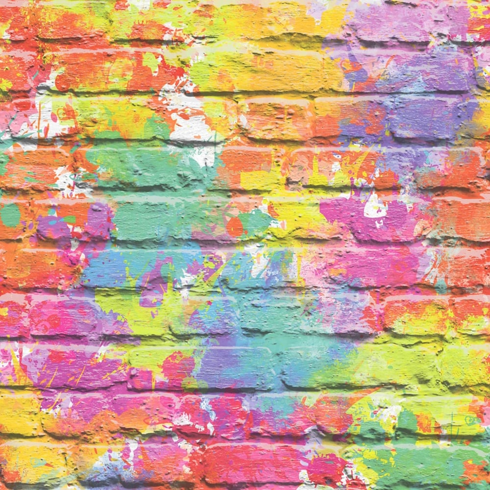 Rainbow Brick Effect Wallpaper L33505
