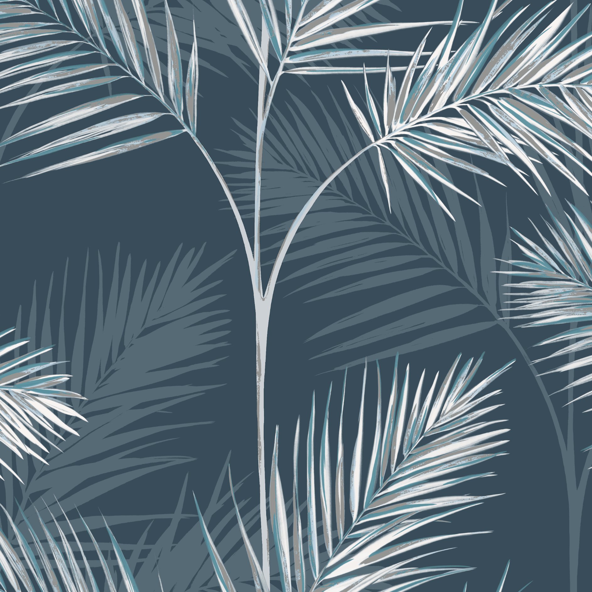 South Beach Navy Blue Palm Leaf Wallpaper FD42681