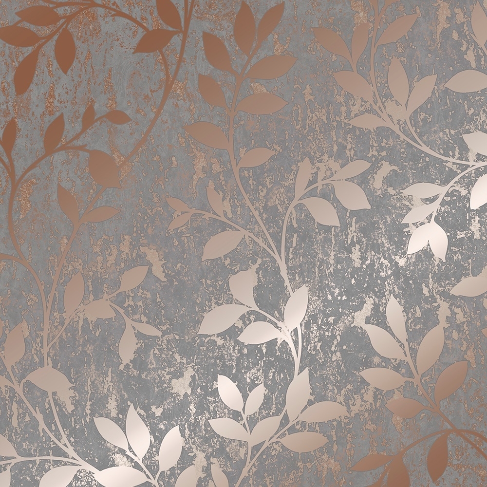 Milan Trail Grey & Metallic Rose Gold Superfresco Wallpaper 106402