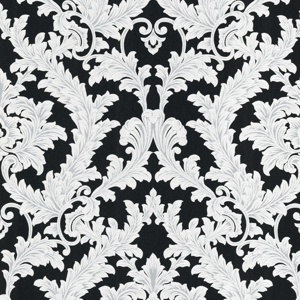 Dresden Damask Black & White Vinyl Wallpaper 10159-15