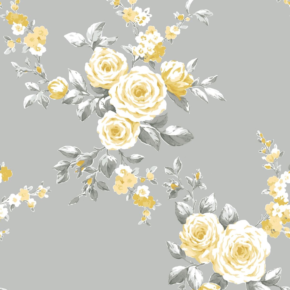 Catherine Lansfield Floral Grey Yellow Wallpaper 165502