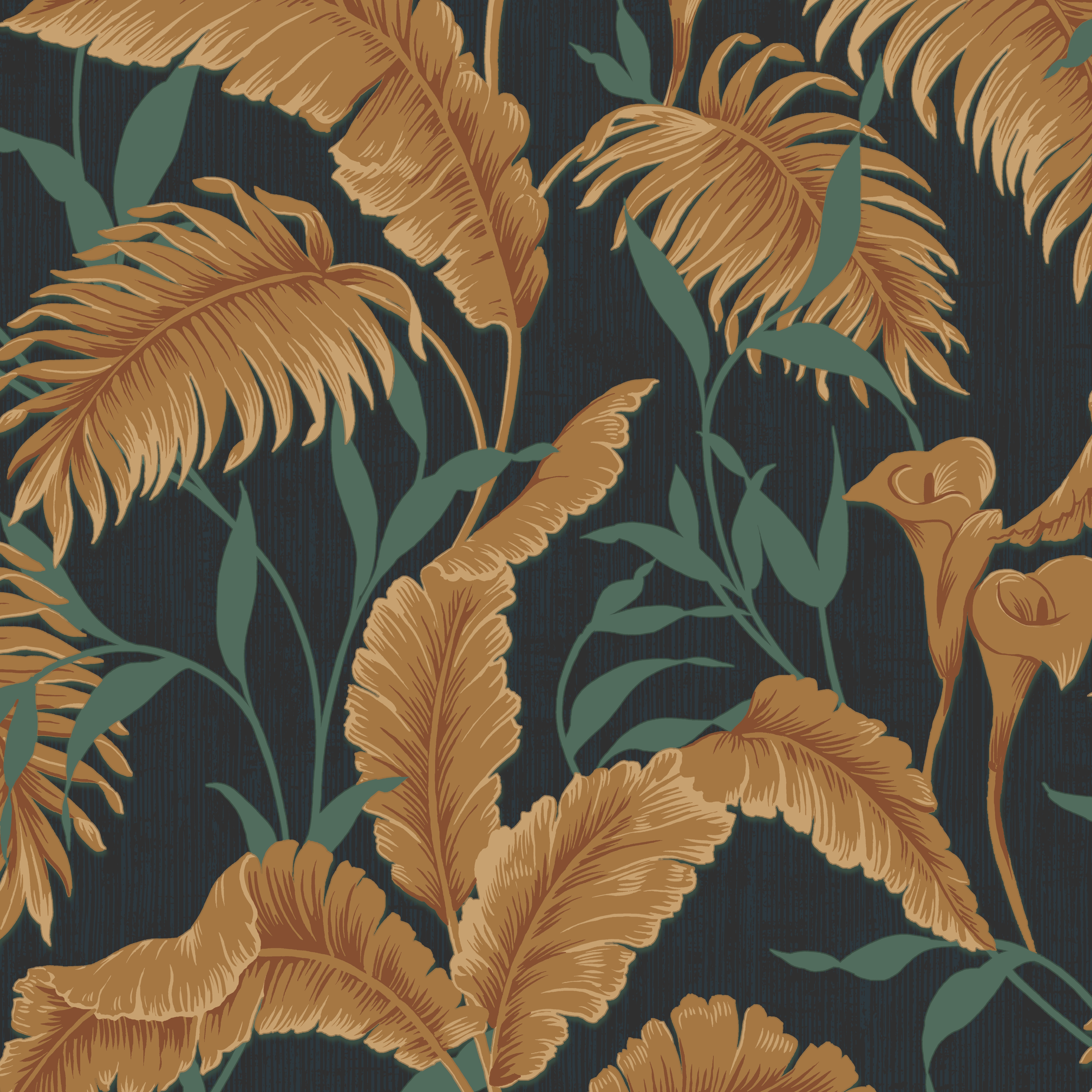 Verde Leaf Blue & Gold Vinyl Wallpaper VD219178